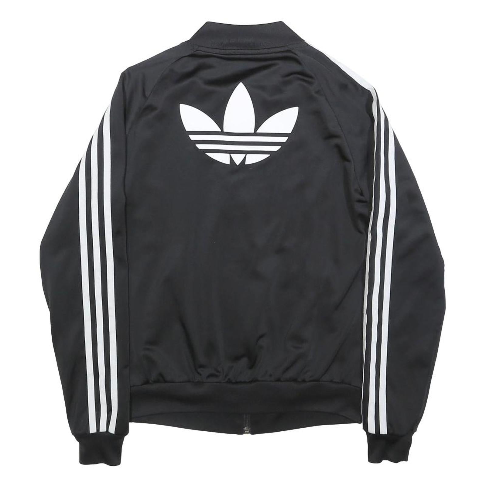 ADIDAS Womens Black & White Trefoil Track Jacket UK 6 Polyester Zip Sportswear