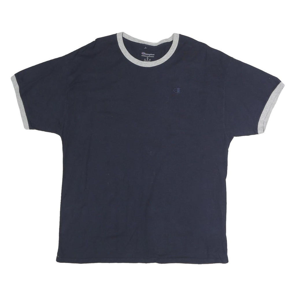 CHAMPION Mens Navy Blue & Grey Modern T-Shirt L Short Sleeve Crew Neck