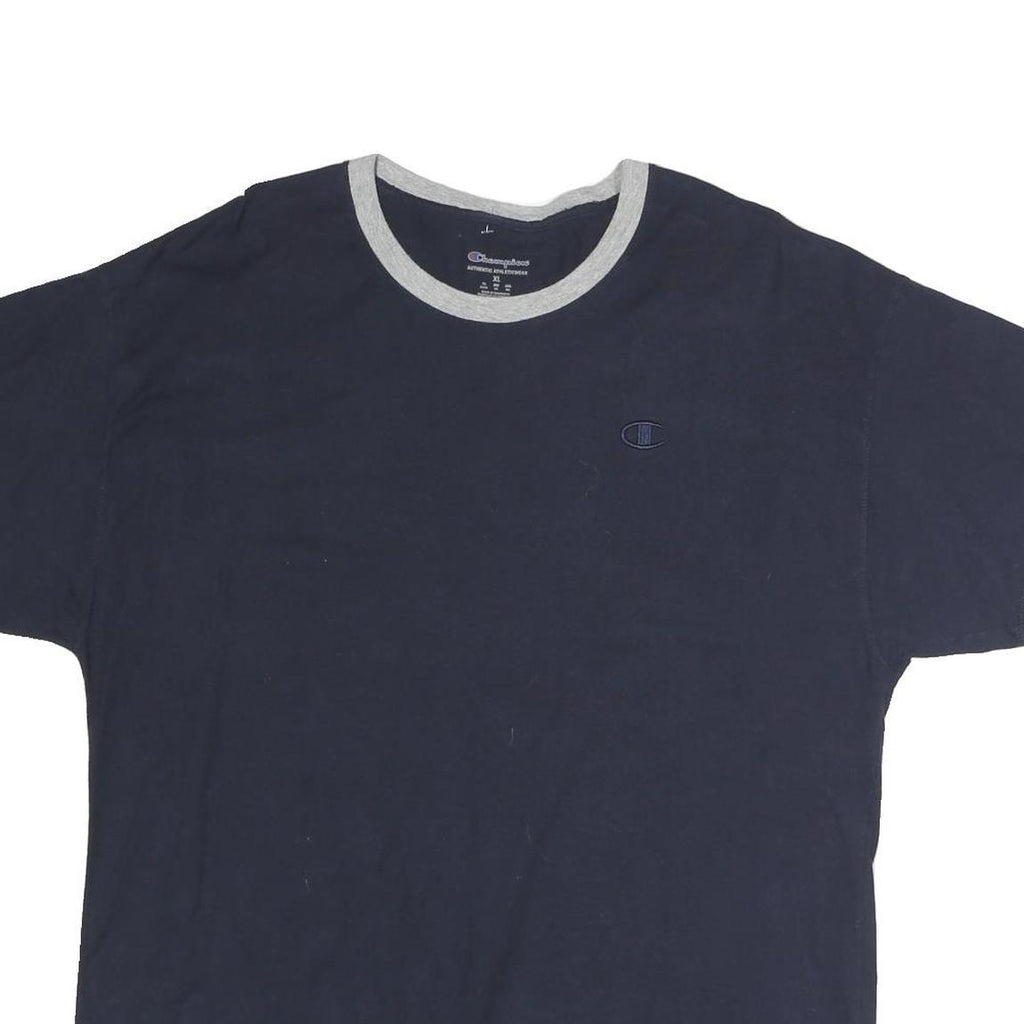 CHAMPION Mens Navy Blue & Grey Modern T-Shirt L Short Sleeve Crew Neck