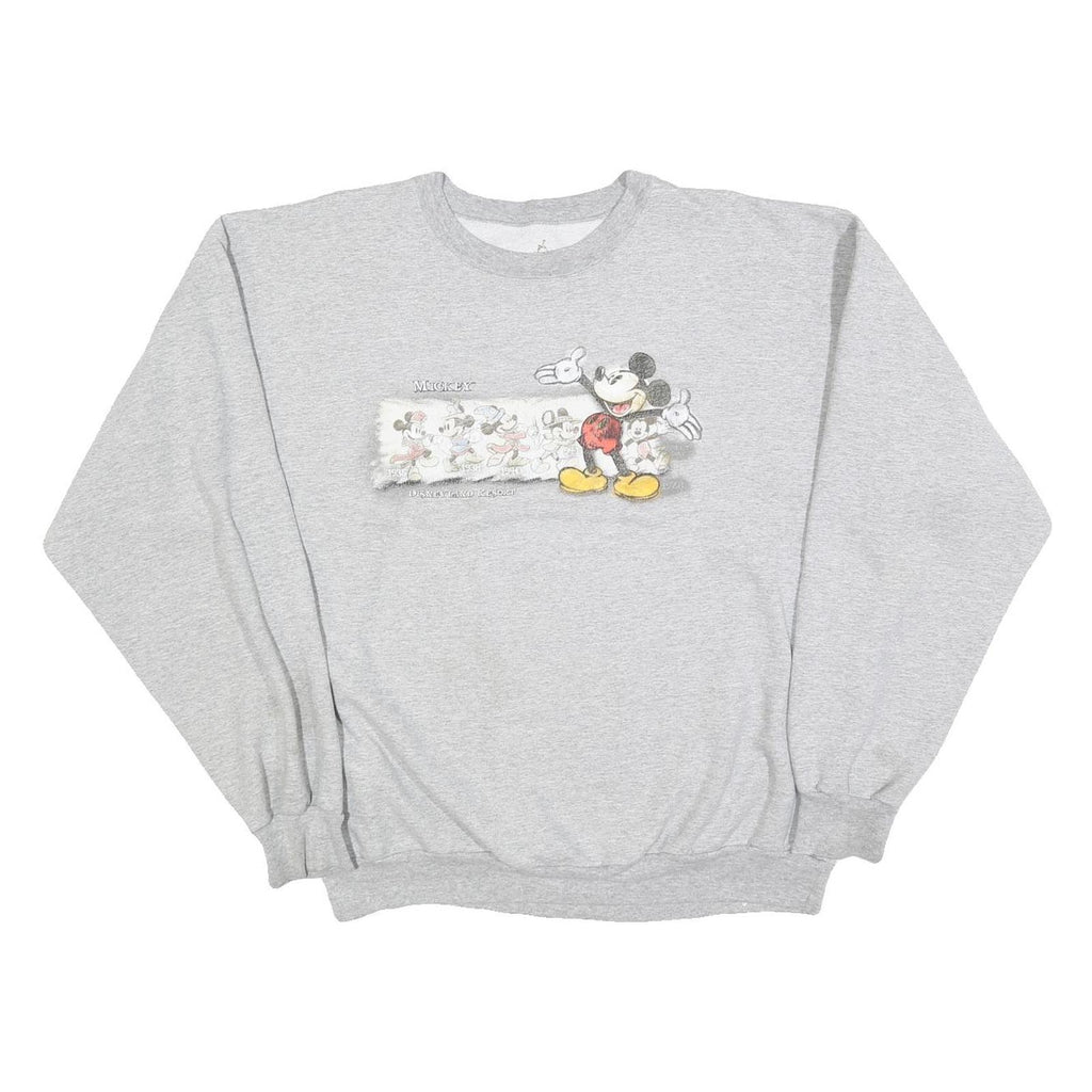 DISNEY Womens Grey Mickey Mouse Crew Neck L Cotton Blend Sweatshirt Casual