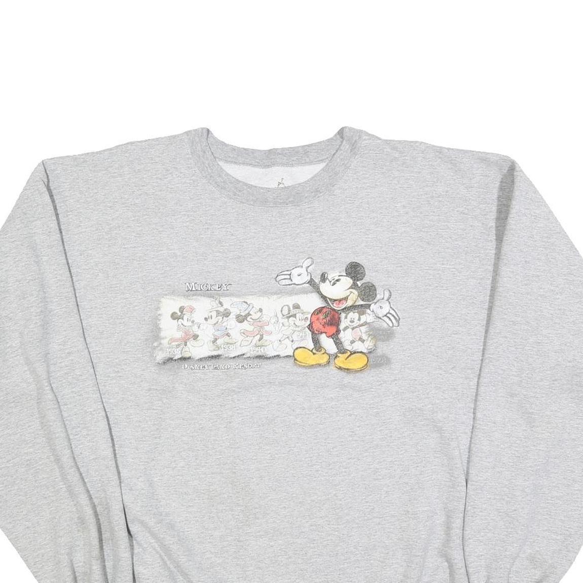 DISNEY Womens Grey Mickey Mouse Crew Neck L Cotton Blend Sweatshirt Casual