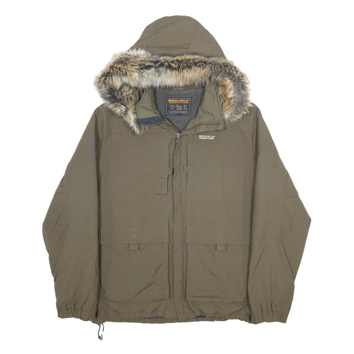 WOOLRICH Mens Green Nylon Jacket XL Hooded Zip Outerwear Casual Winter