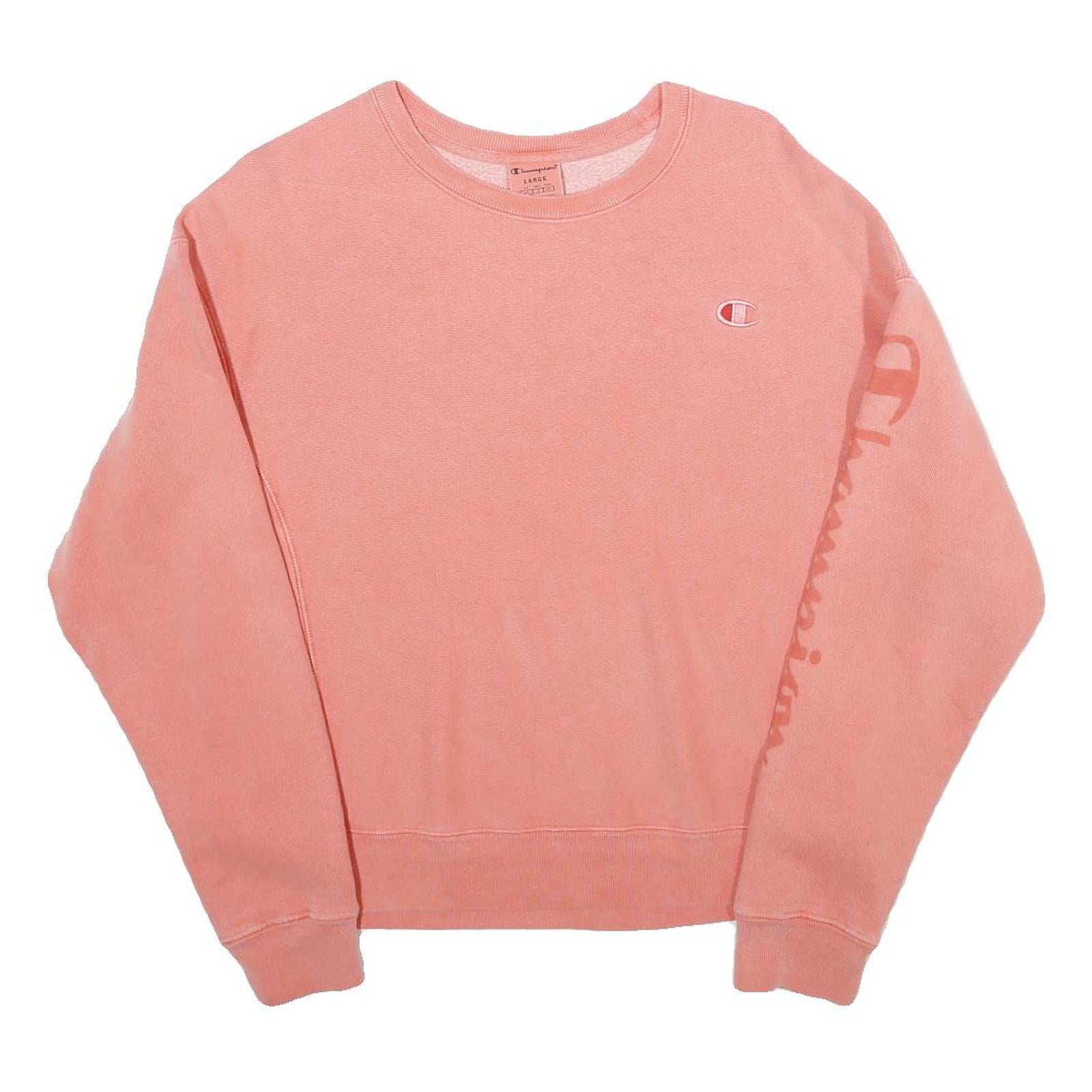 CHAMPION Womens Pink Sweatshirt Crew Neck L Logo Printed Sleeve Casual Pullover