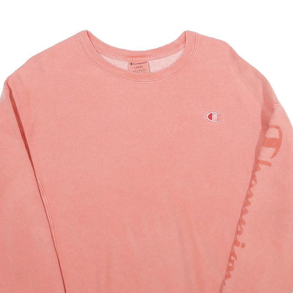 CHAMPION Womens Pink Sweatshirt Crew Neck L Logo Printed Sleeve Casual Pullover