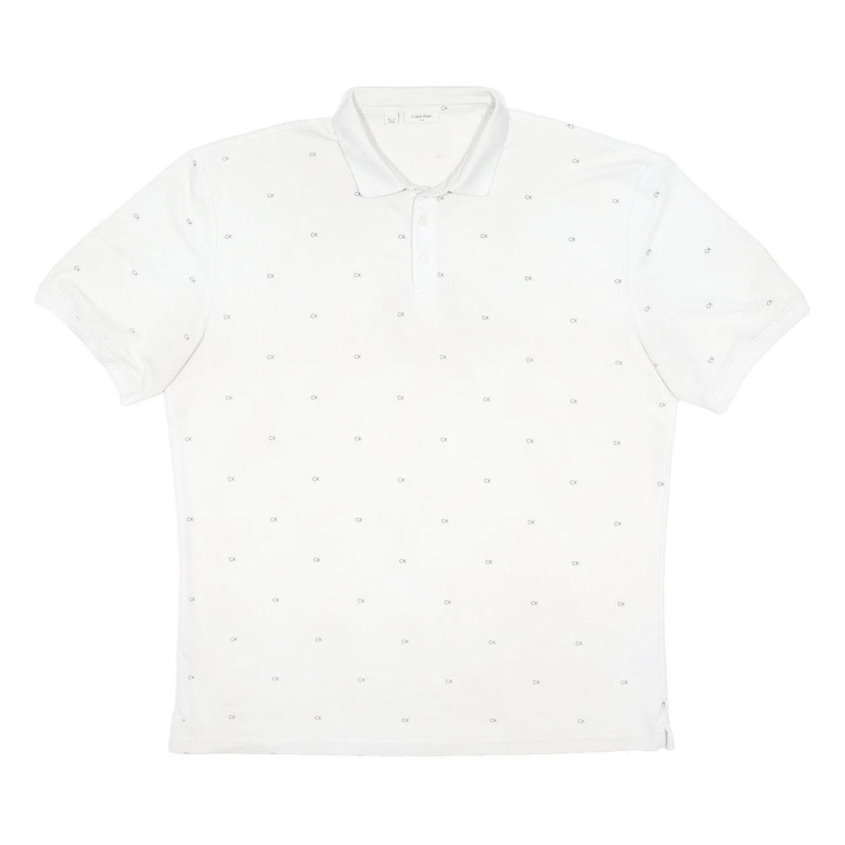 CALVIN KLEIN Mens White Polo Shirt 2XL Cotton Blend Short Sleeve CK Logo Pattern
