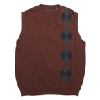 AXIST Mens Brown & Grey Patterned Cotton Blend Jumper V-Neck Basic Knit XL