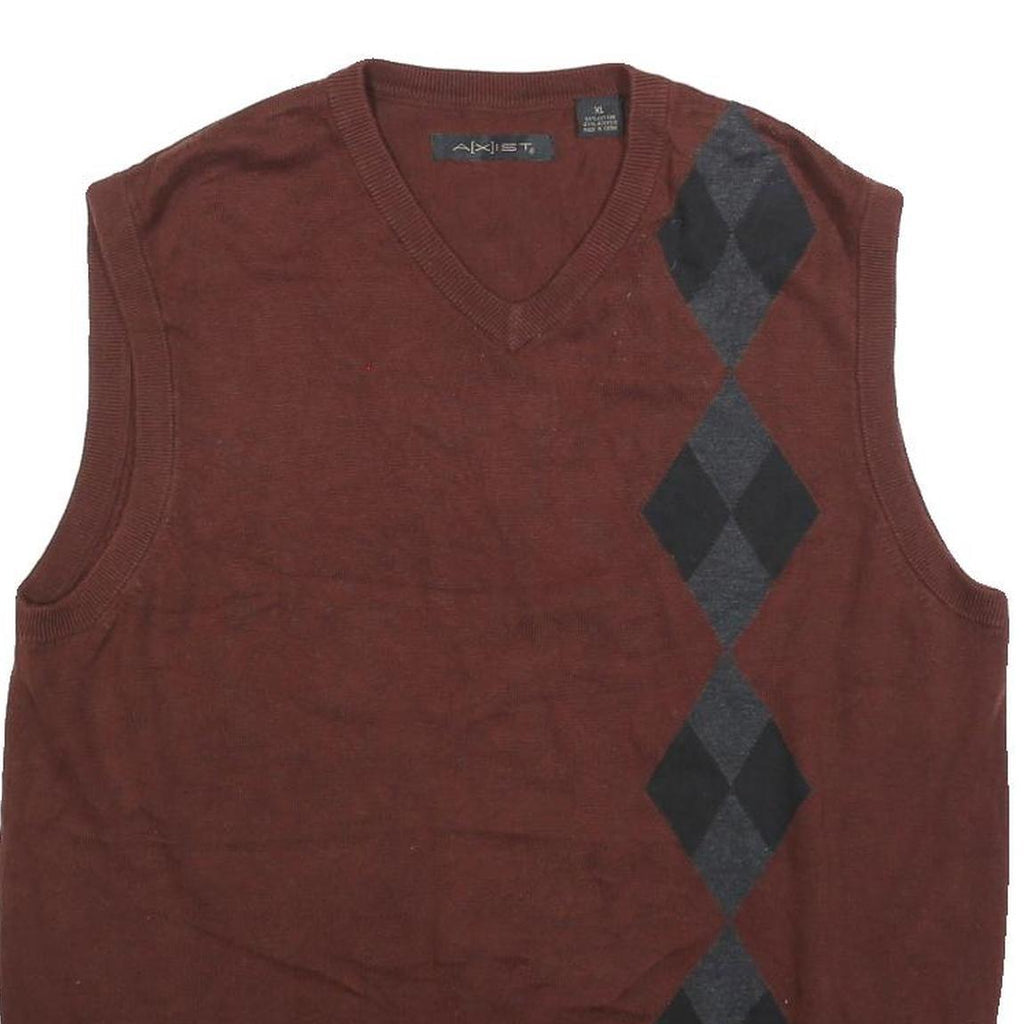 AXIST Mens Brown & Grey Patterned Cotton Blend Jumper V-Neck Basic Knit XL