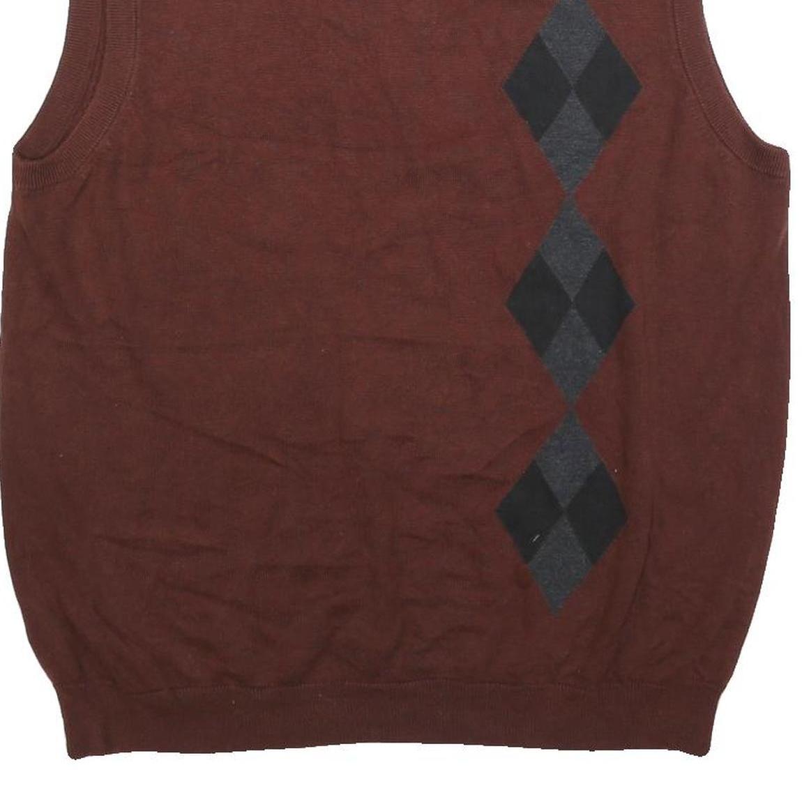 AXIST Mens Brown & Grey Patterned Cotton Blend Jumper V-Neck Basic Knit XL