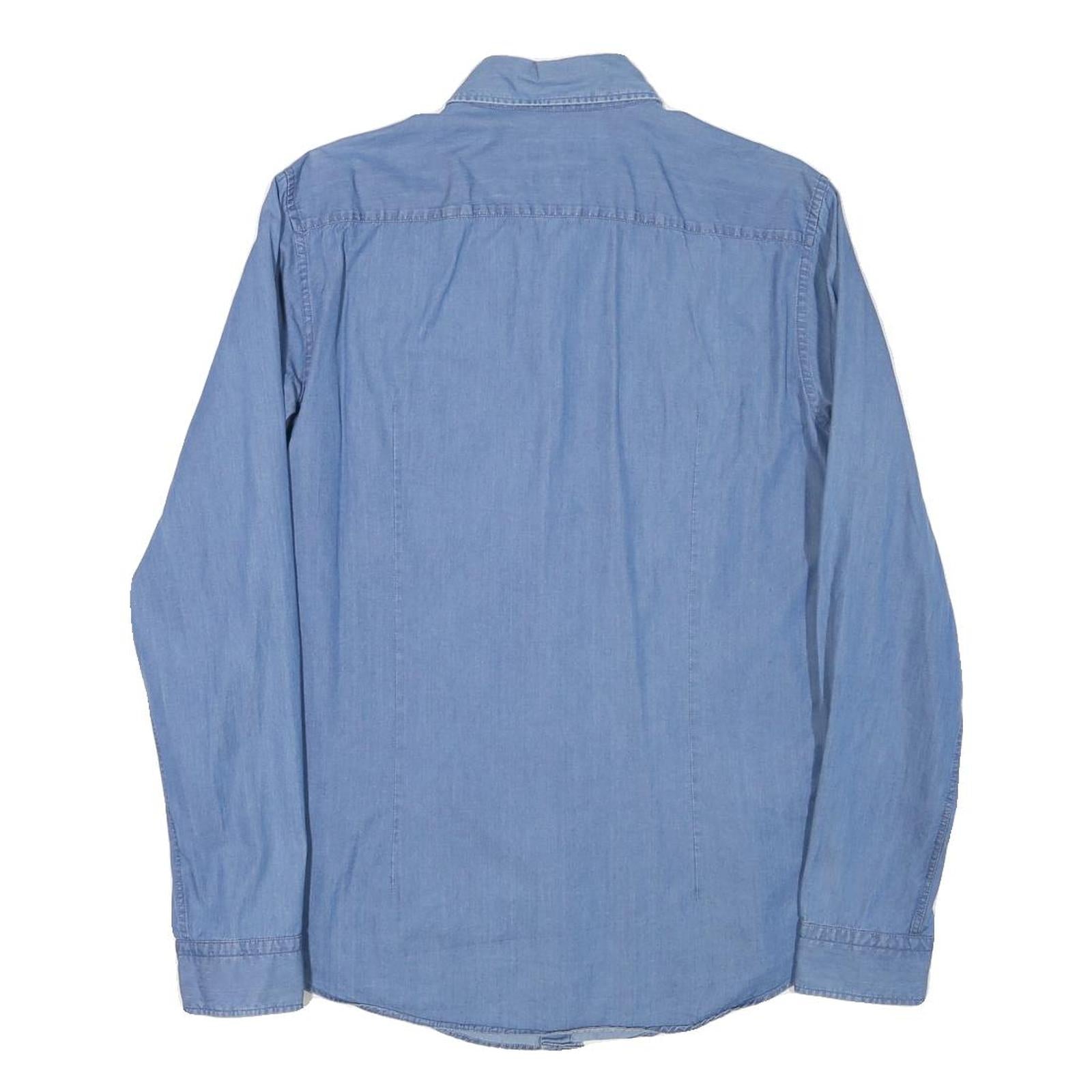 BOSS Mens Blue Cotton Blend Casual Shirt M Button Pockets Long Sleeve