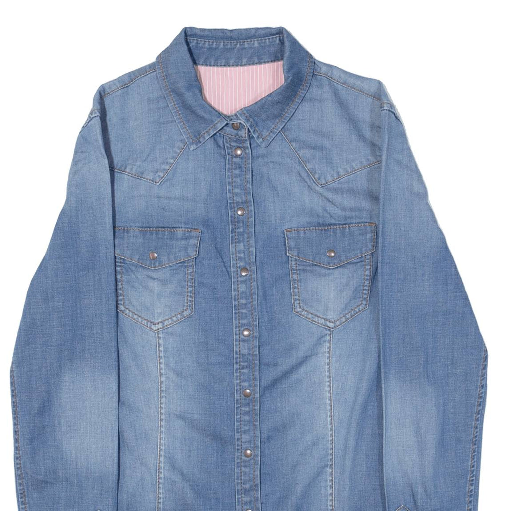 GIRDEAR Womens Plain Shirt Blue Long Sleeve S