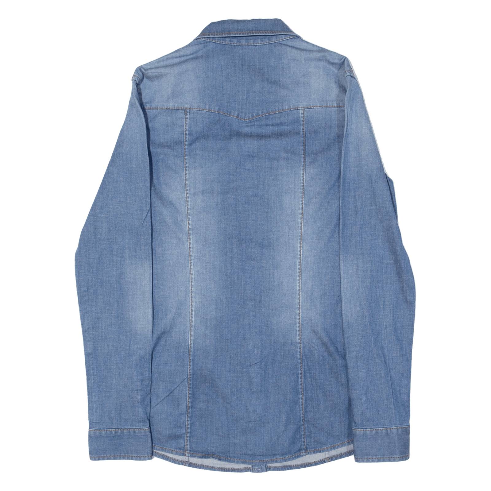 GIRDEAR Womens Plain Shirt Blue Long Sleeve S