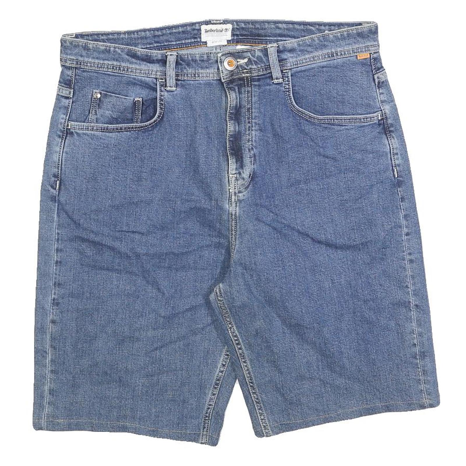 TIMBERLAND Mens Denim Blue Casual Shorts L W34 Cotton Blend Relaxed Fit