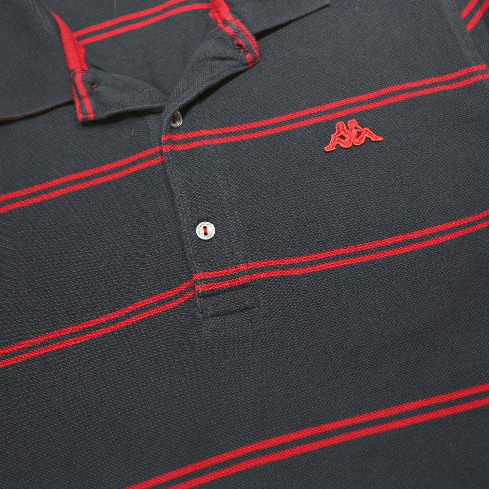 KAPPA Mens Navy Blue & Red Long Sleeve Striped Polo Shirt M Classic Logo Casual