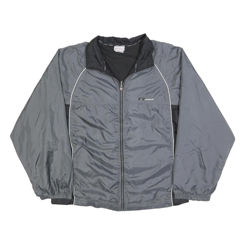 REEBOK Mens Grey & Black Sports Jacket L Polyester Blend Zip Athletic Fit