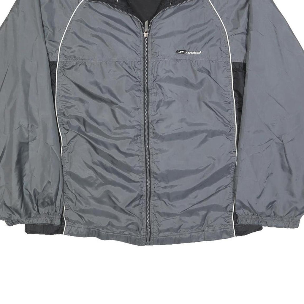 REEBOK Mens Grey & Black Sports Jacket L Polyester Blend Zip Athletic Fit