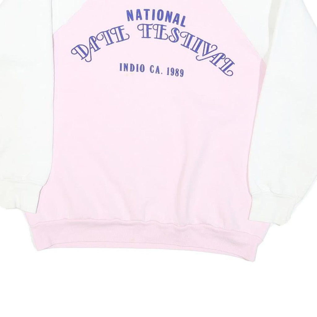 Womens Pink & White Cotton Blend Sweatshirt Crew Neck M Retro Festival Print