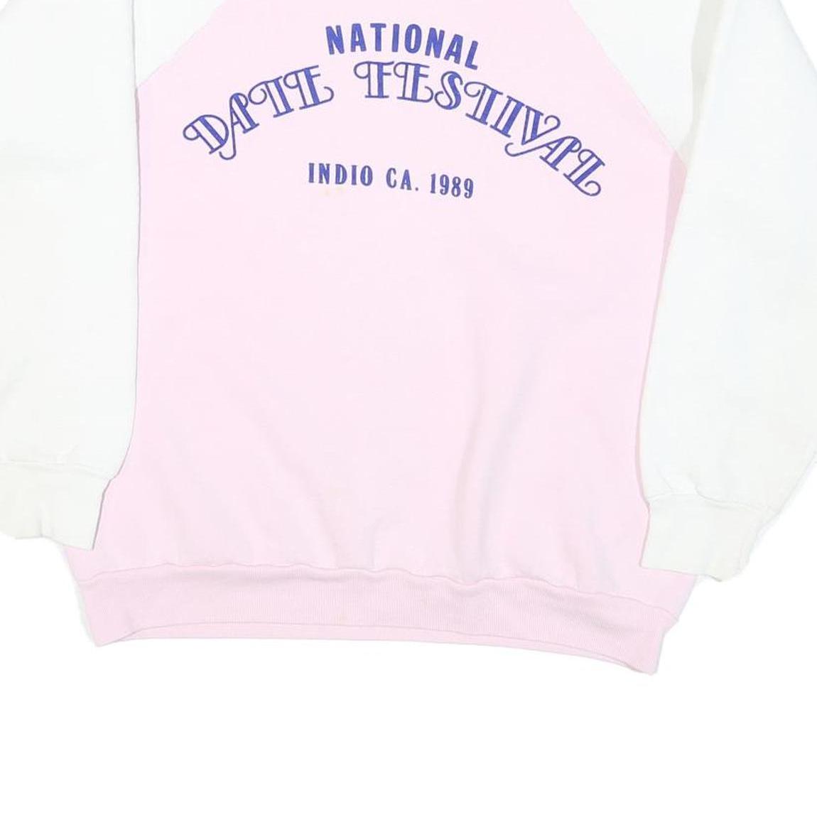 Womens Pink & White Cotton Blend Sweatshirt Crew Neck M Retro Festival Print