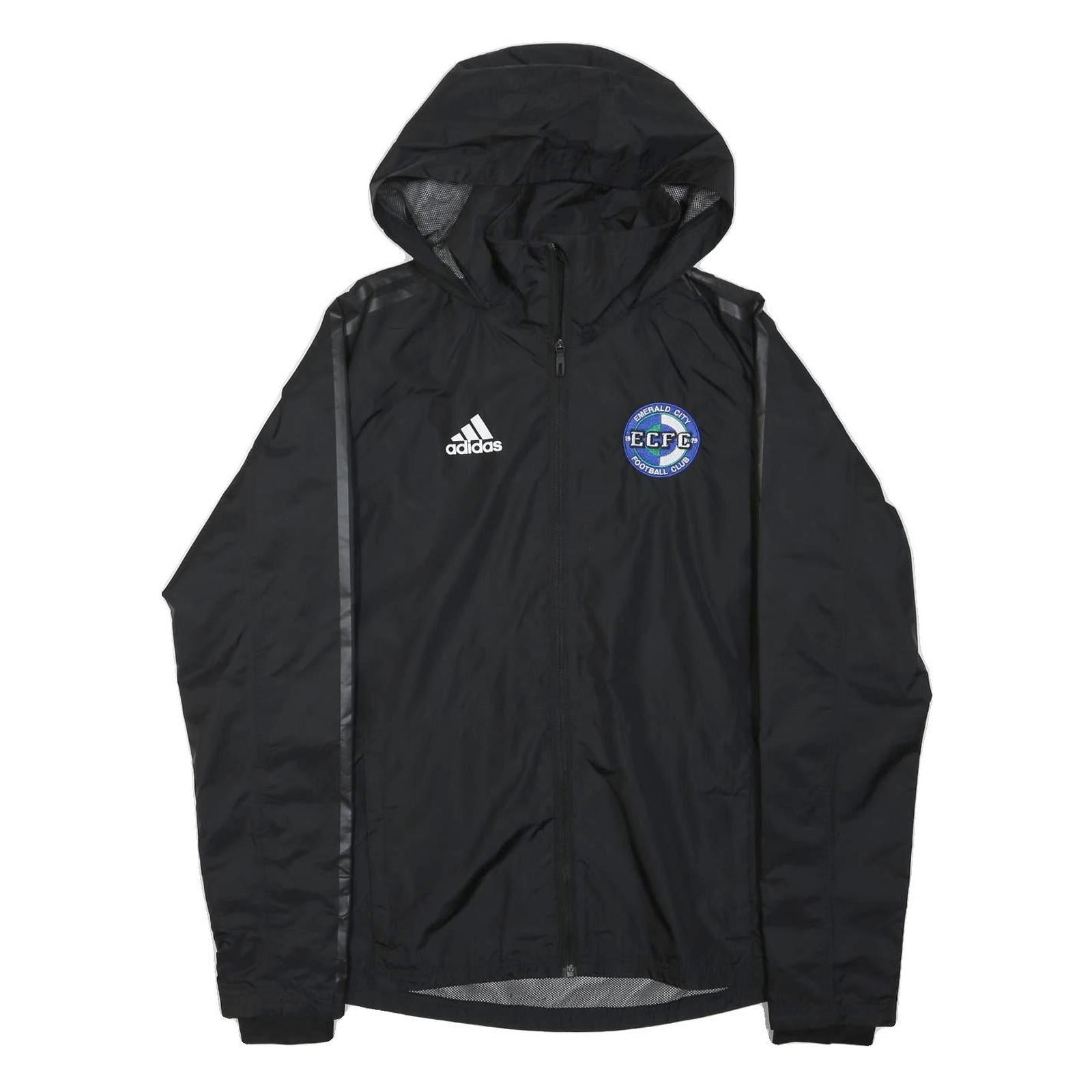 ADIDAS Mens Black ECFC Hooded Zip Jacket XS Polyester Blend Plain Lightweight