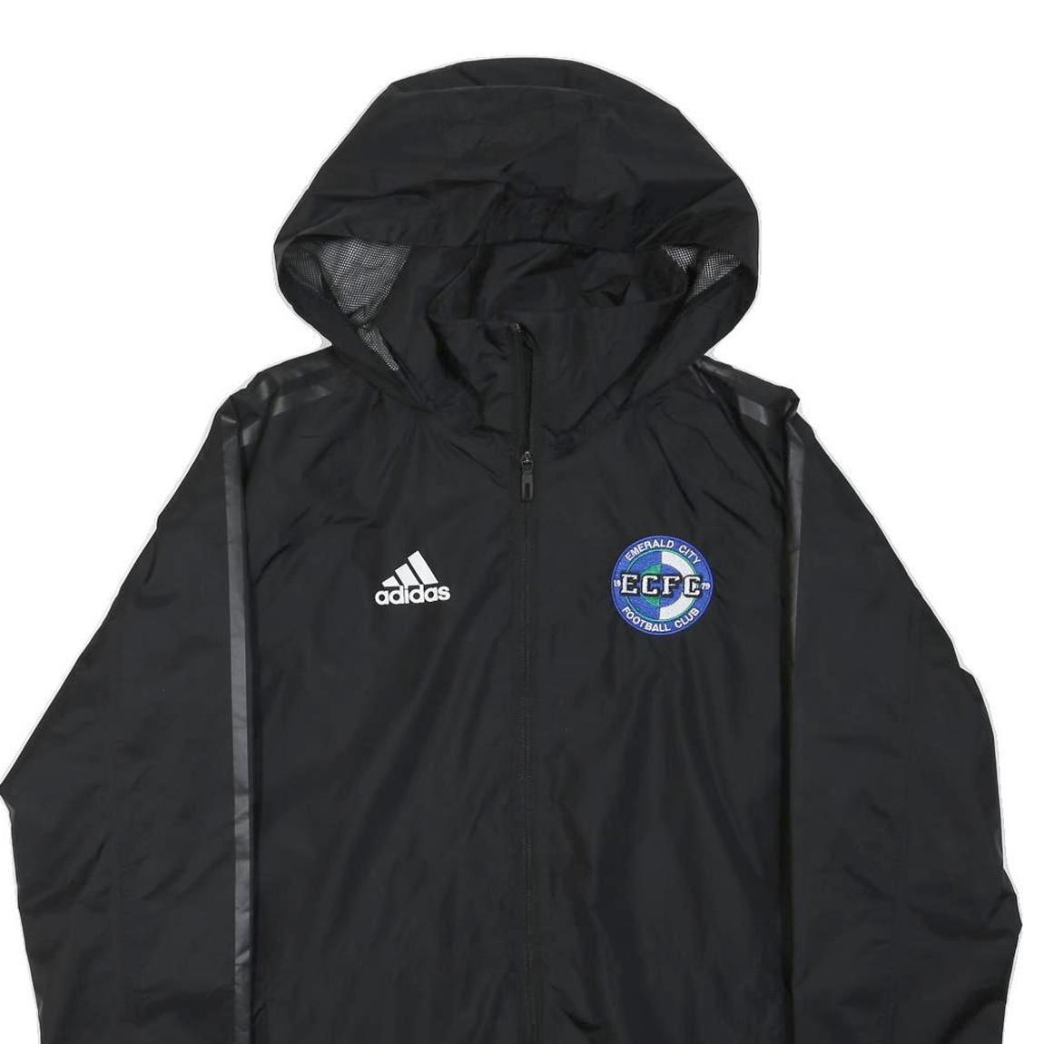 ADIDAS Mens Black ECFC Hooded Zip Jacket XS Polyester Blend Plain Lightweight