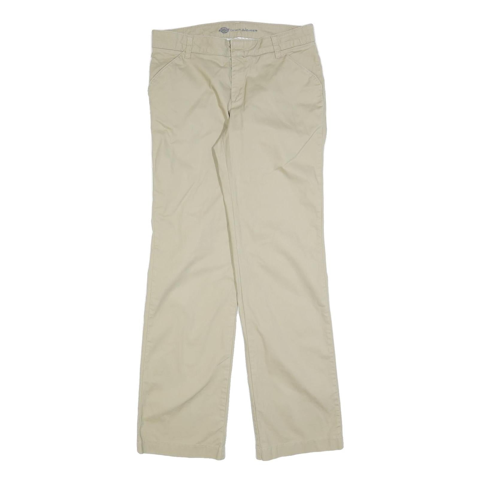 DICKIES Womens Regular Beige Cotton Blend Zip Trousers W32 L32 Classic Straight