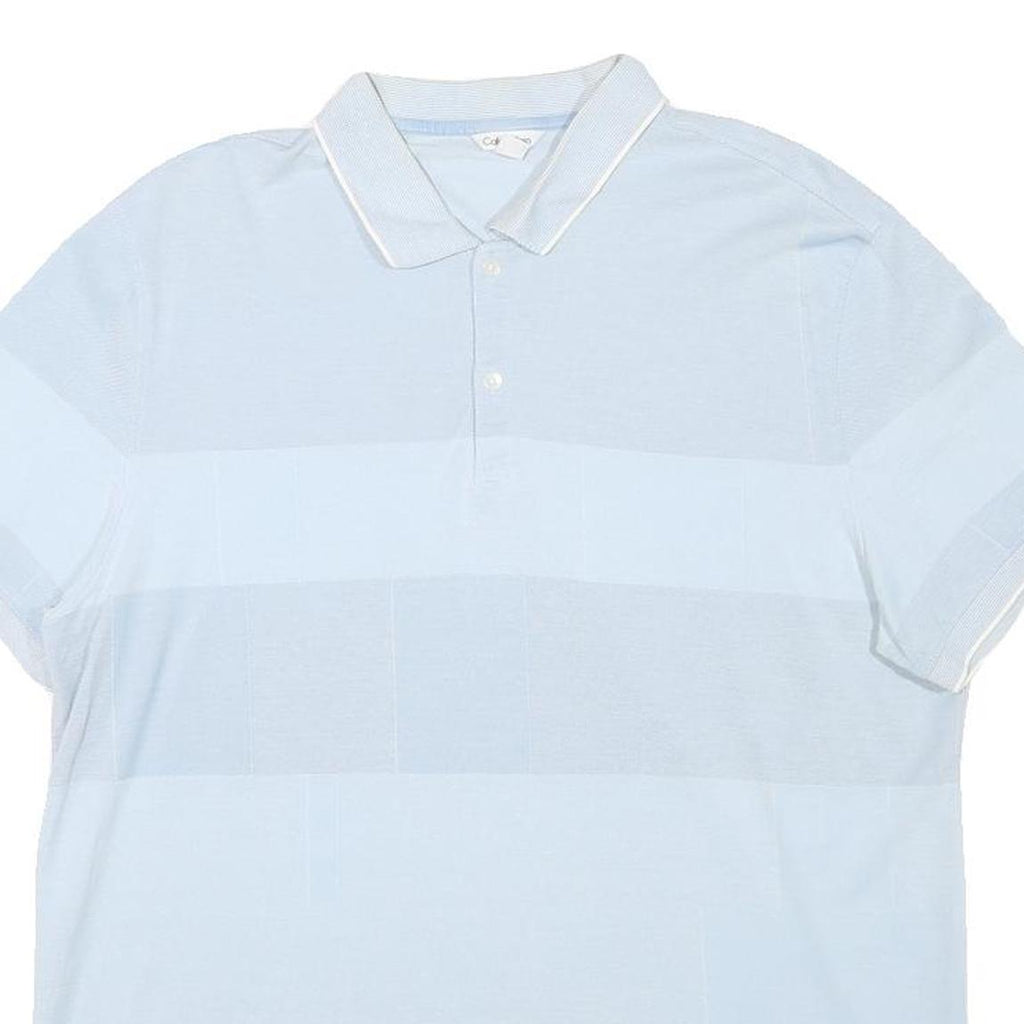 CALVIN KLEIN Mens Blue & White Striped Short Sleeve Polo Shirt L Cotton Blend