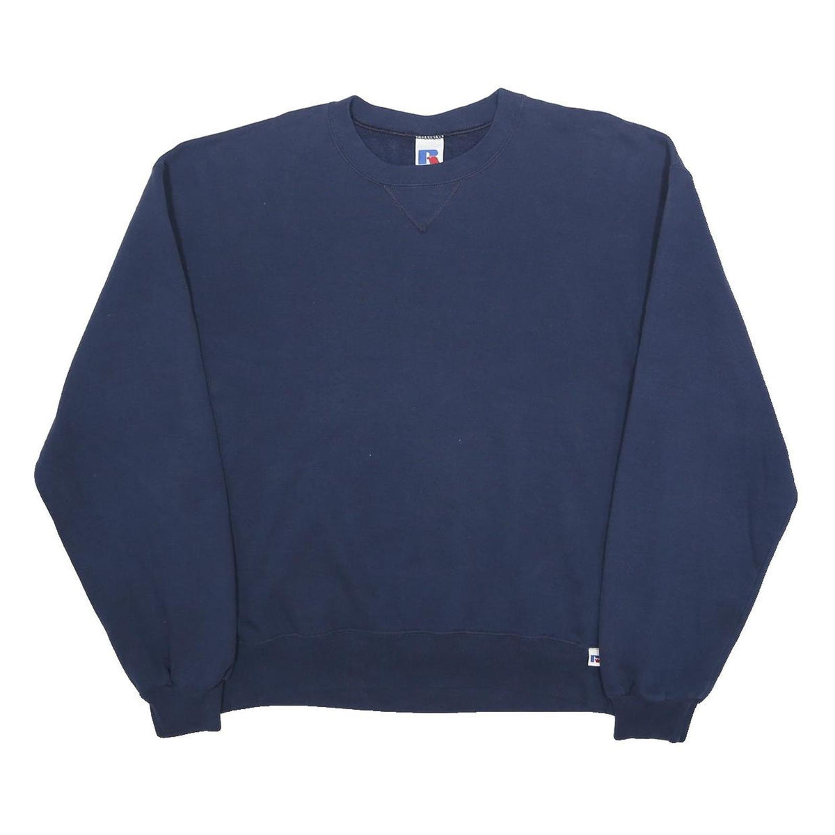 RUSSELL ATHLETIC Mens Blue Cotton Blend Crew Neck L Sweatshirt Plain Pullover