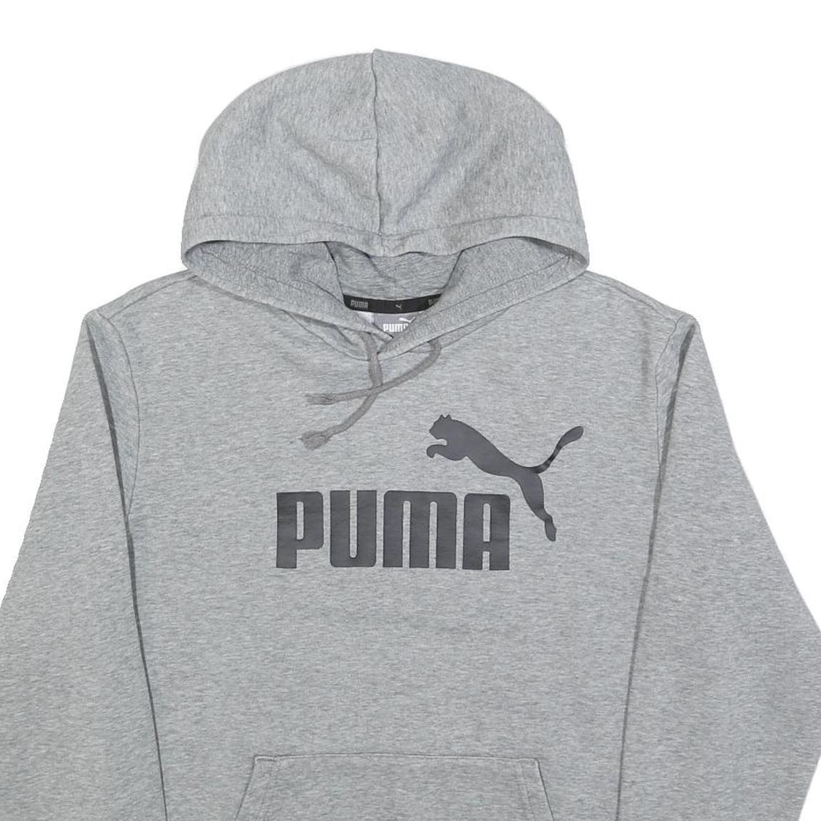 PUMA Mens Grey Hoodie M Cotton Blend Pullover Sweatshirt Sports Casual
