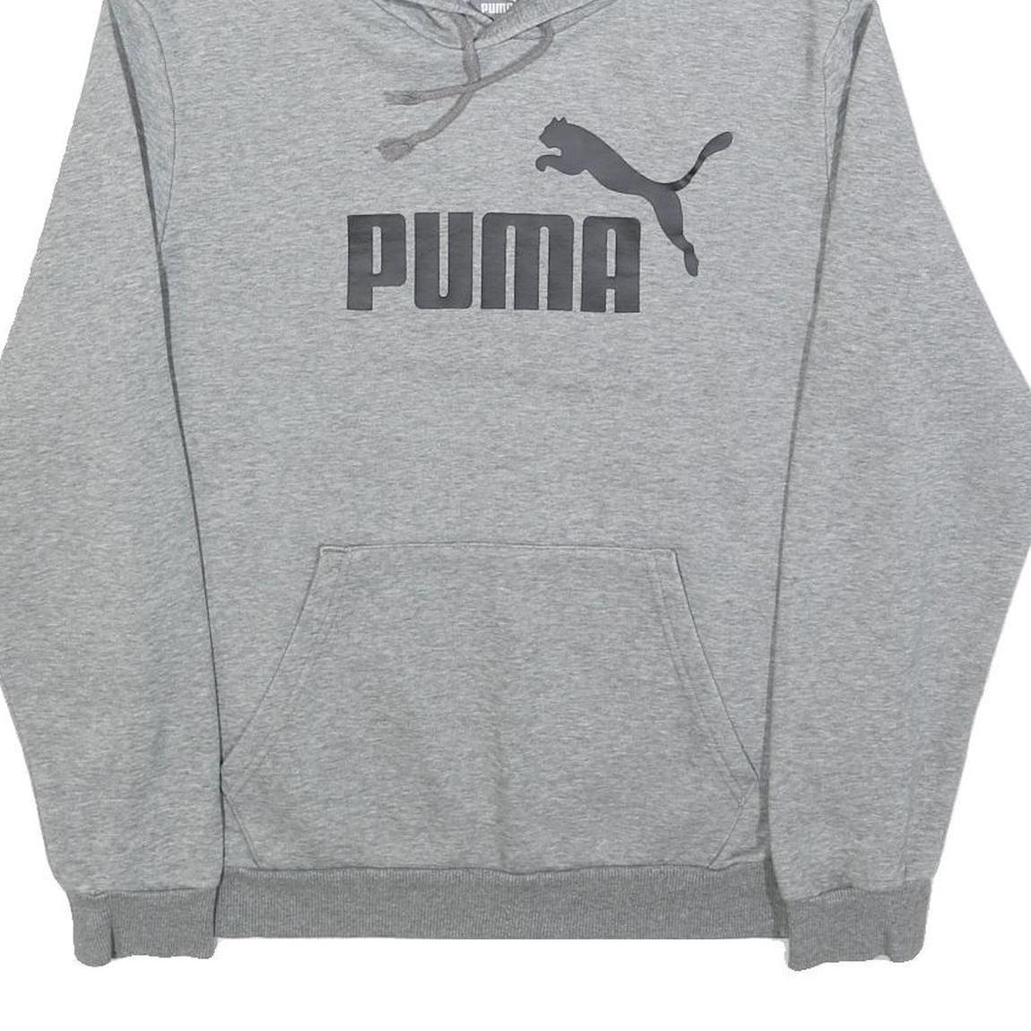 PUMA Mens Grey Hoodie M Cotton Blend Pullover Sweatshirt Sports Casual