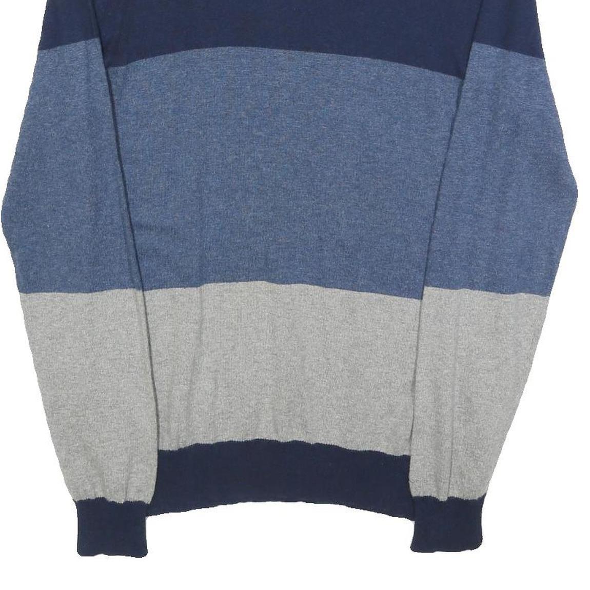 BEN SHERMAN Mens Blue & Grey Colourblock Patterned Wool Blend Jumper Crew Neck M