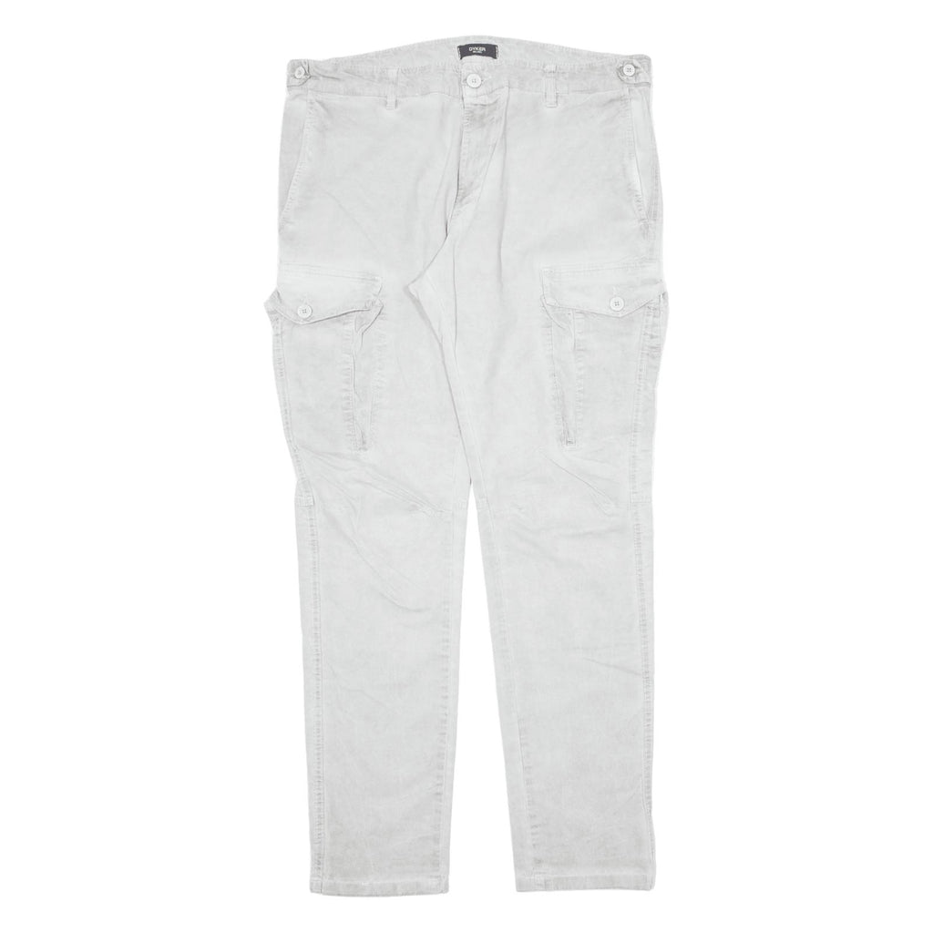 DYKER Cargo Mens Trousers Grey Slim Tapered W35 L30
