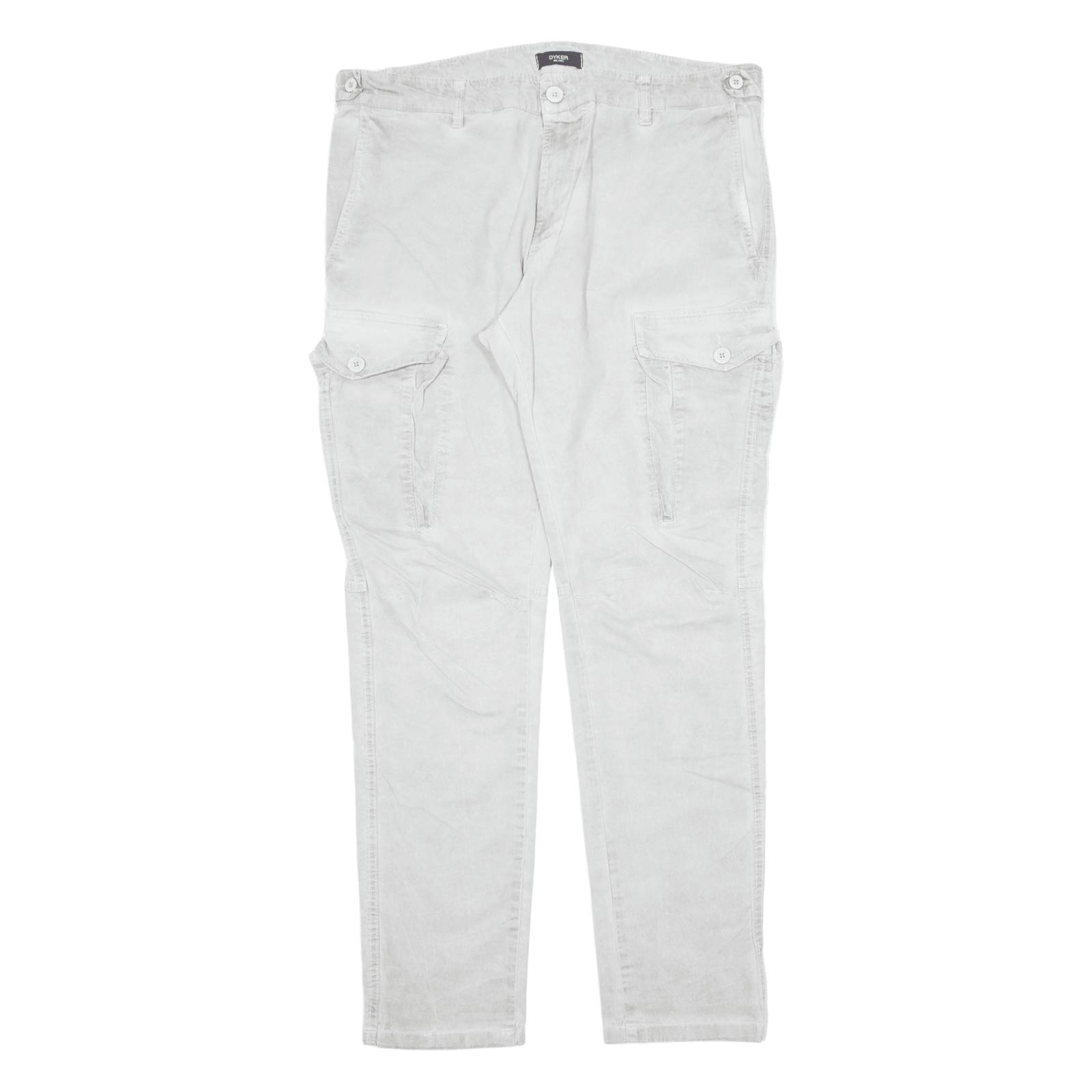 DYKER Cargo Mens Trousers Grey Slim Tapered W35 L30