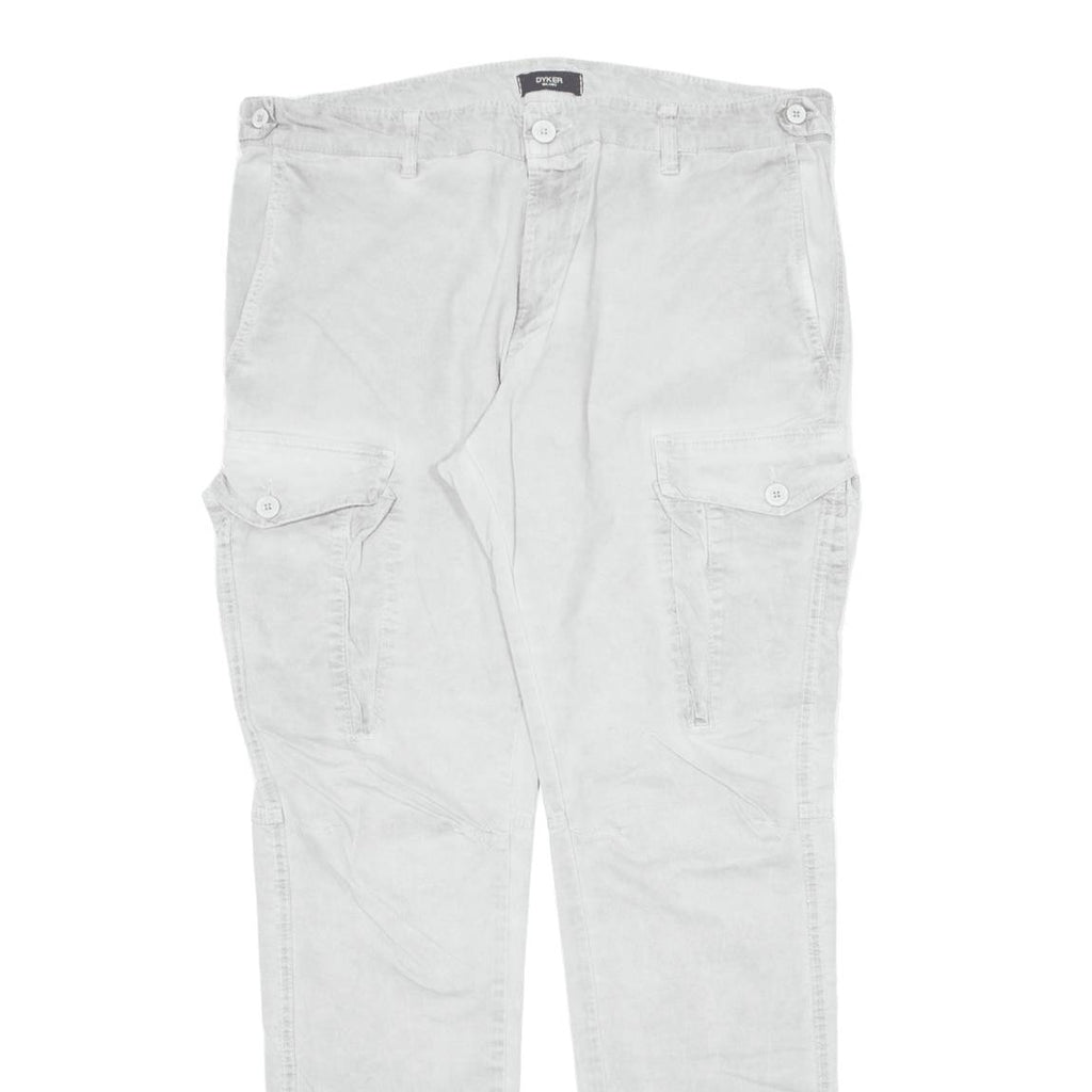 DYKER Cargo Mens Trousers Grey Slim Tapered W35 L30