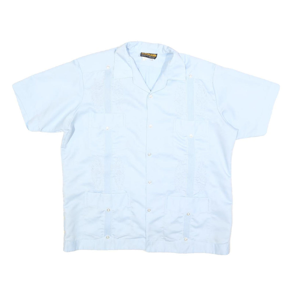 MAYALAND Mens Blue Short Sleeve Shirt L Lightweight Classic Guayabera Style