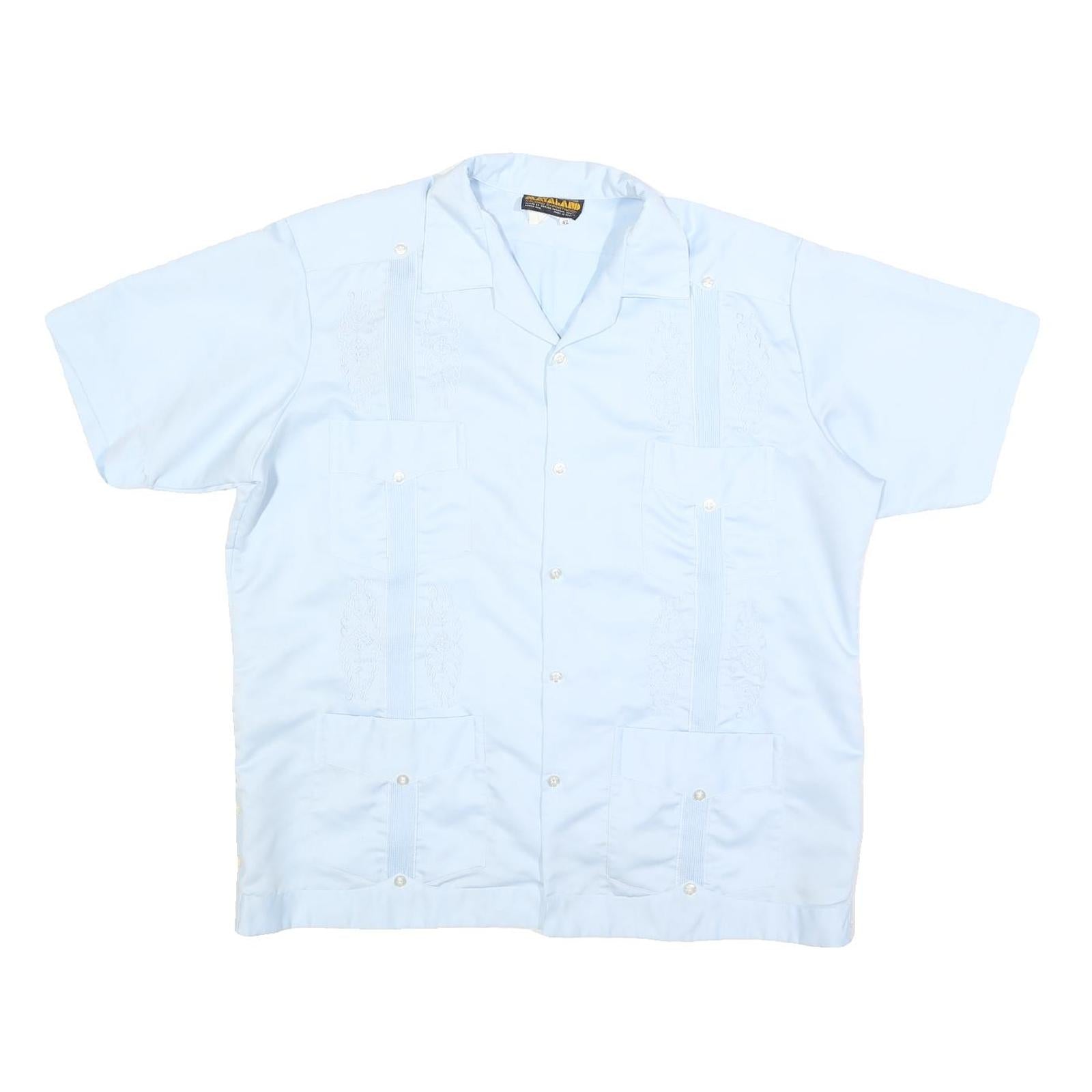 MAYALAND Mens Blue Short Sleeve Shirt L Lightweight Classic Guayabera Style