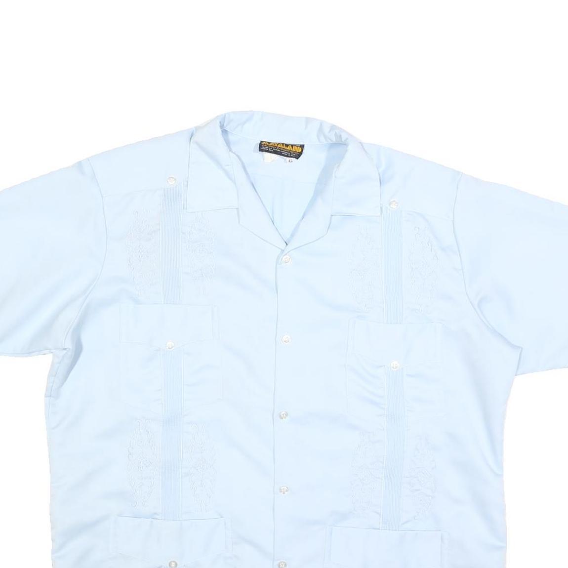 MAYALAND Mens Blue Short Sleeve Shirt L Lightweight Classic Guayabera Style