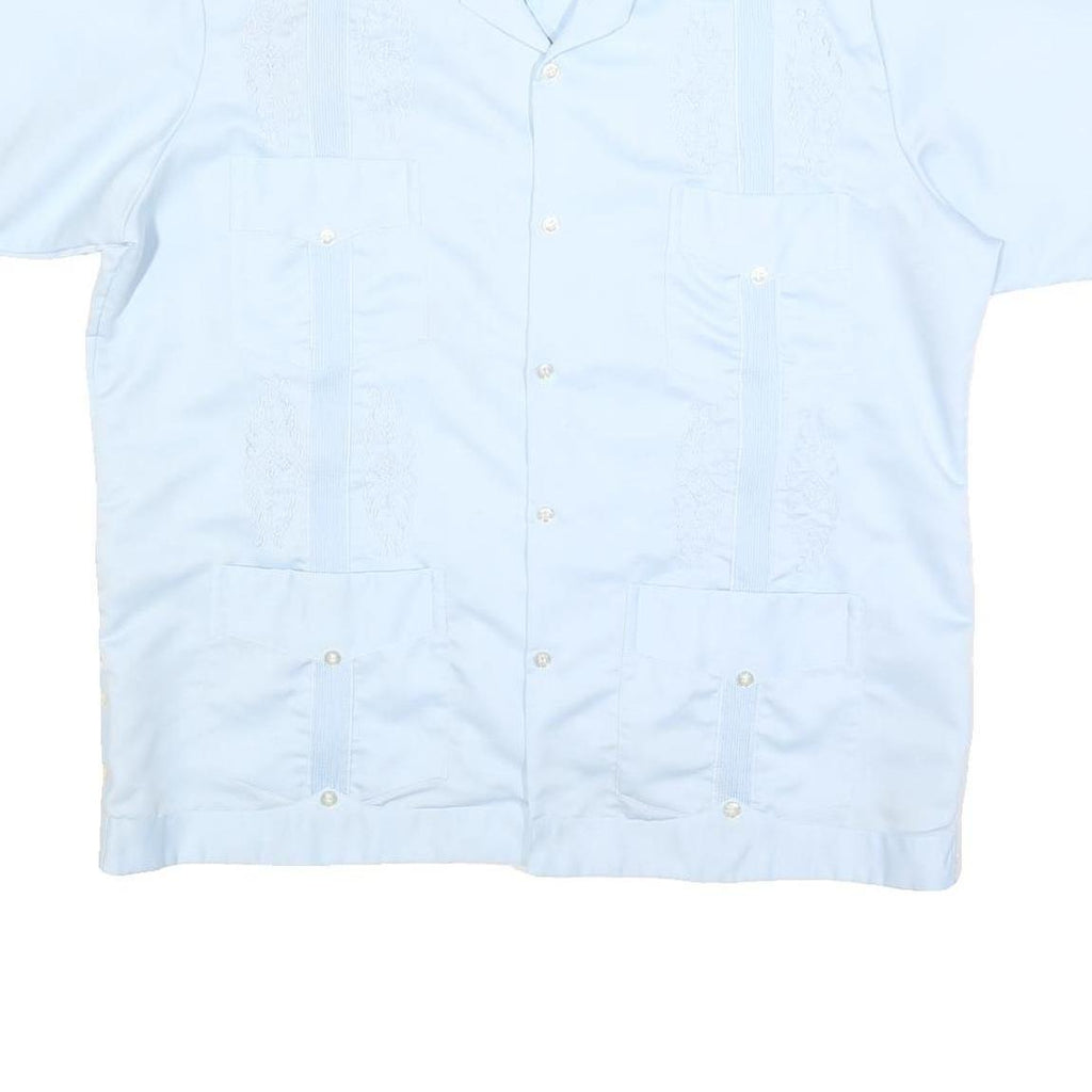 MAYALAND Mens Blue Short Sleeve Shirt L Lightweight Classic Guayabera Style