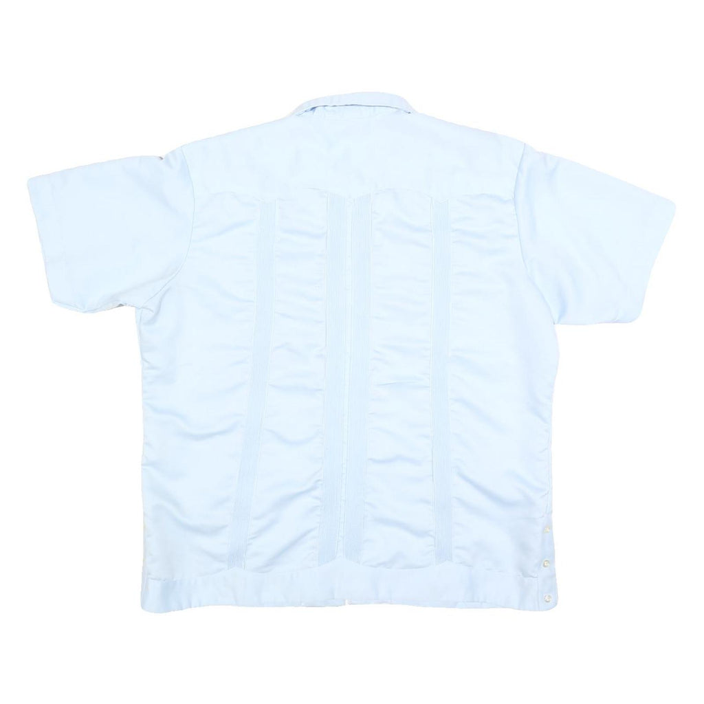 MAYALAND Mens Blue Short Sleeve Shirt L Lightweight Classic Guayabera Style