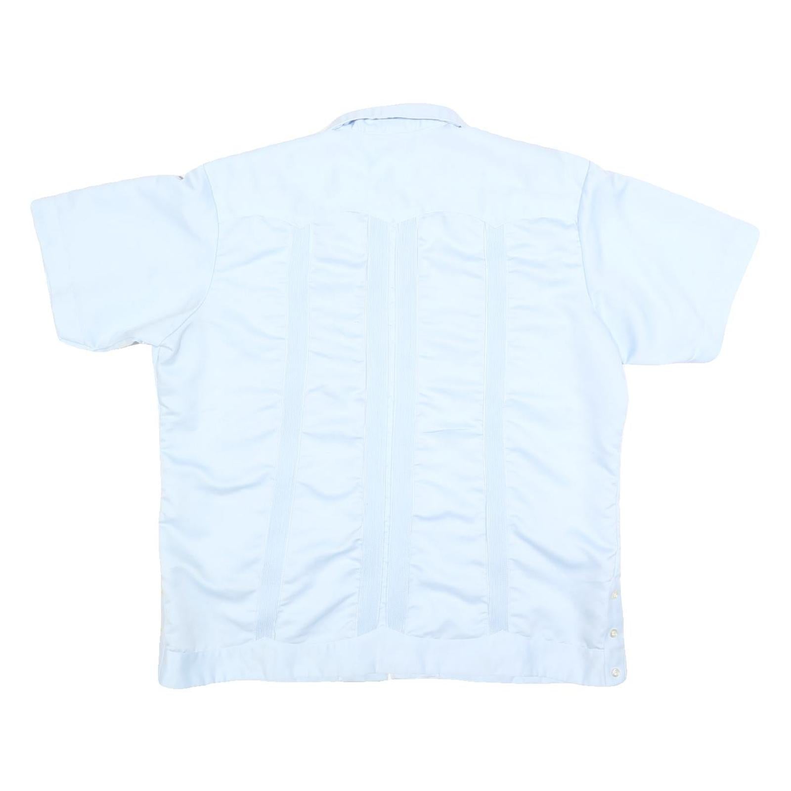 MAYALAND Mens Blue Short Sleeve Shirt L Lightweight Classic Guayabera Style