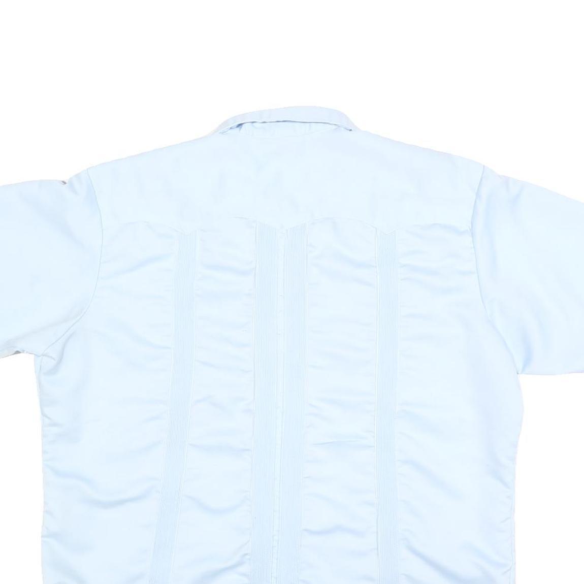 MAYALAND Mens Blue Short Sleeve Shirt L Lightweight Classic Guayabera Style