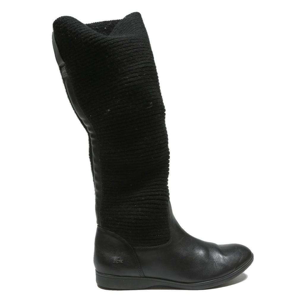 LACOSTE Womens Black Rib Knit Ankle Boots Synthetic UK 6 Knitwear Comfort
