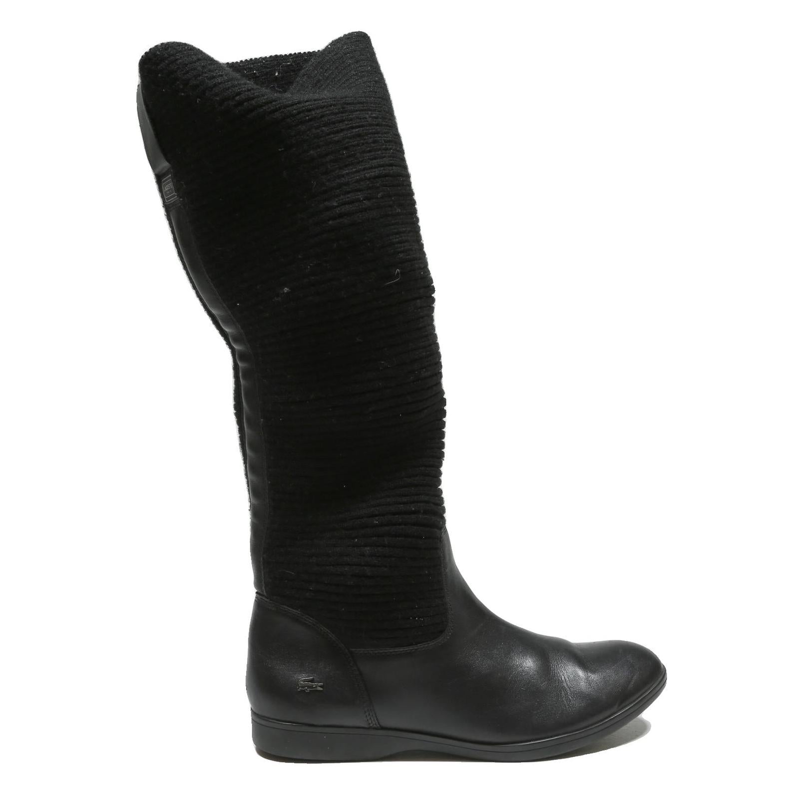 LACOSTE Womens Black Rib Knit Ankle Boots Synthetic UK 6 Knitwear Comfort