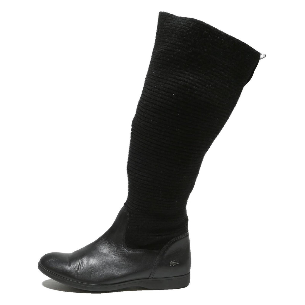 LACOSTE Womens Black Rib Knit Ankle Boots Synthetic UK 6 Knitwear Comfort