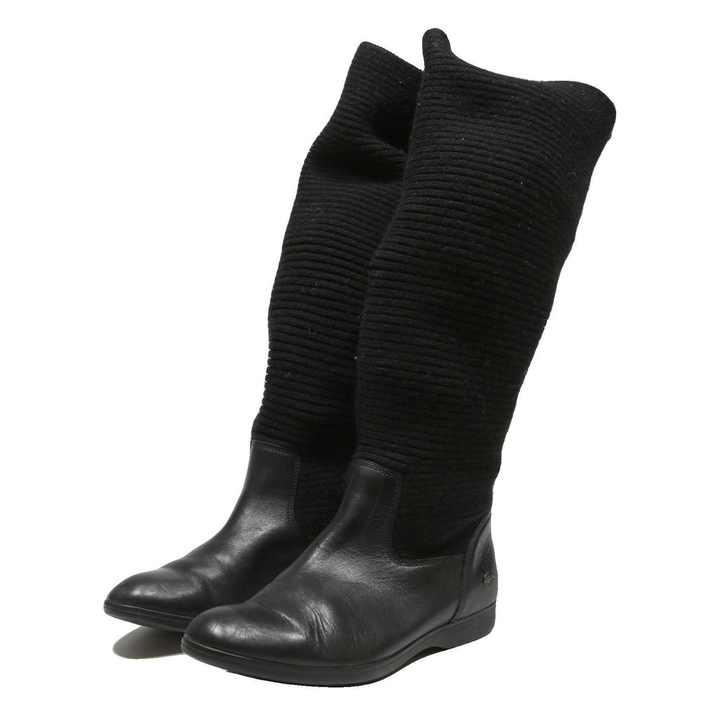 LACOSTE Womens Black Rib Knit Ankle Boots Synthetic UK 6 Knitwear Comfort