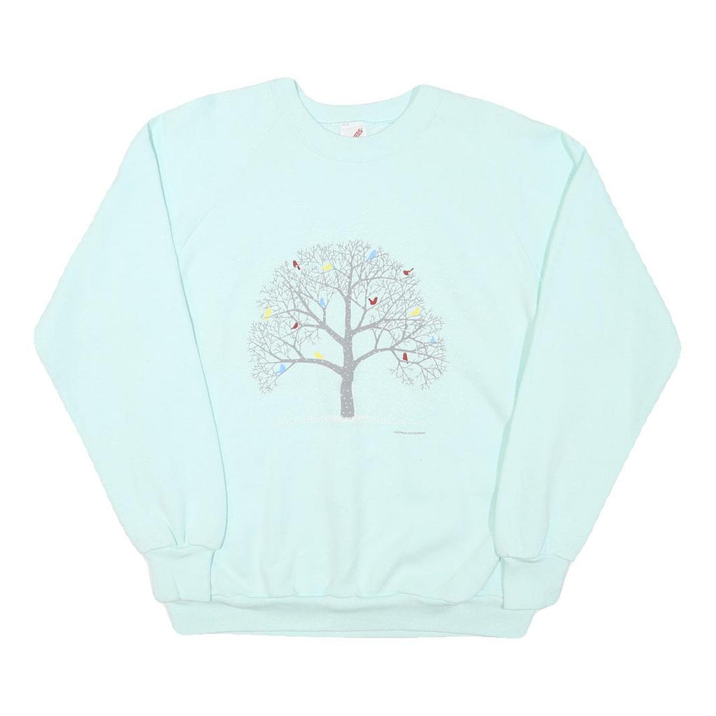 JERZEES Mens Blue Crew Neck L Sweatshirt Cotton Blend Pullover Tree Graphic