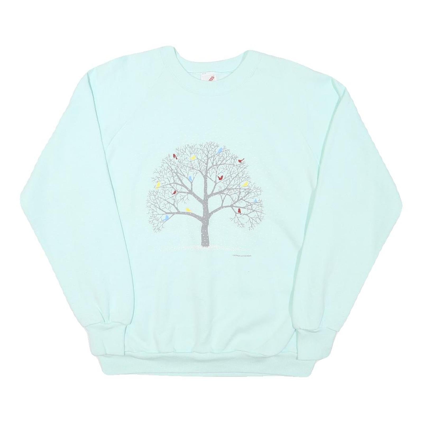 JERZEES Mens Blue Crew Neck L Sweatshirt Cotton Blend Pullover Tree Graphic