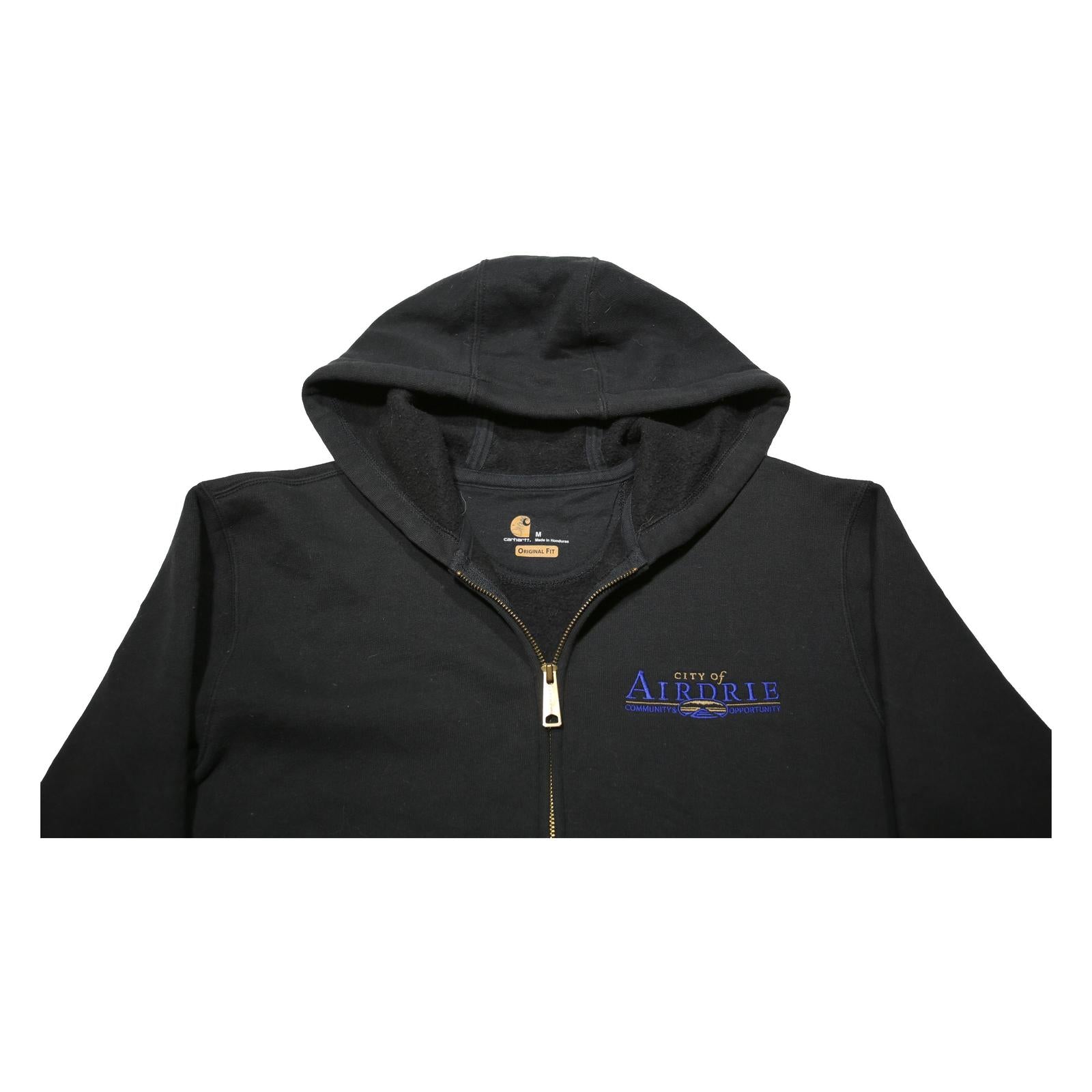 CARHARTT Mens Black Zip Front Hoodie M City of Airdrie Arena Operations Logo
