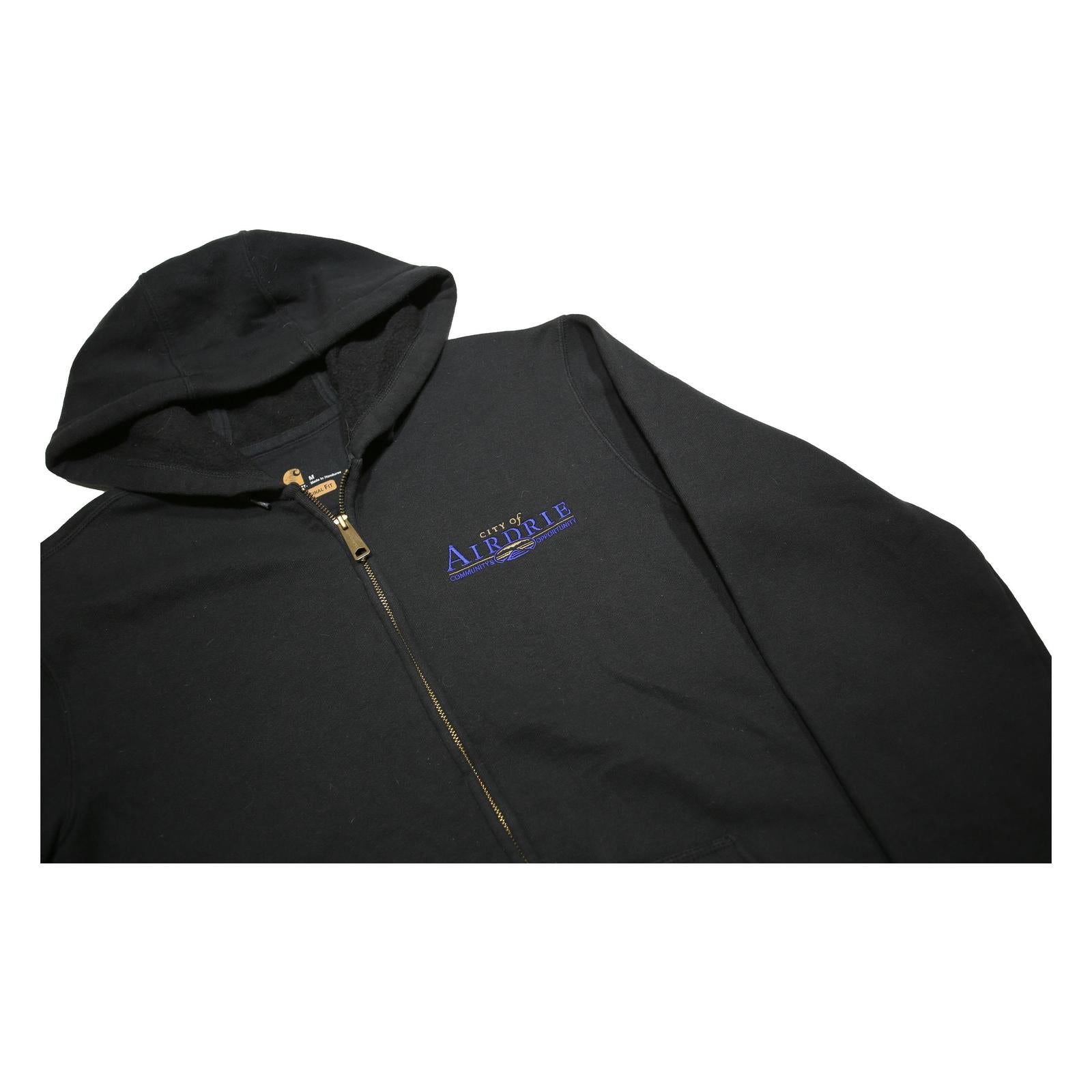 CARHARTT Mens Black Zip Front Hoodie M City of Airdrie Arena Operations Logo