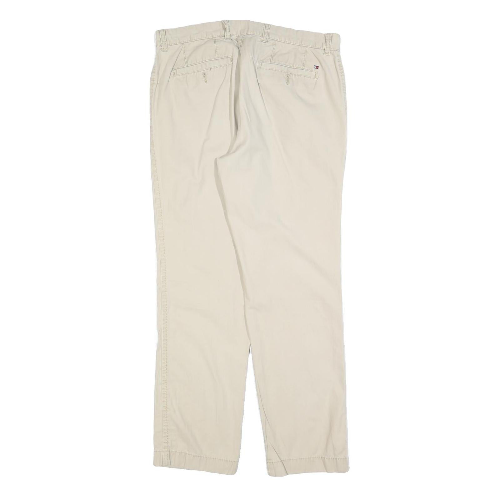 TOMMY HILFIGER Mens Slim Fit Beige Cotton Blend Trousers W32 L30 Zip Closure