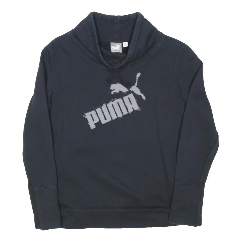 PUMA Womens Navy Blue Cotton Blend Sweatshirt Shawl Collar UK 14 Pullover