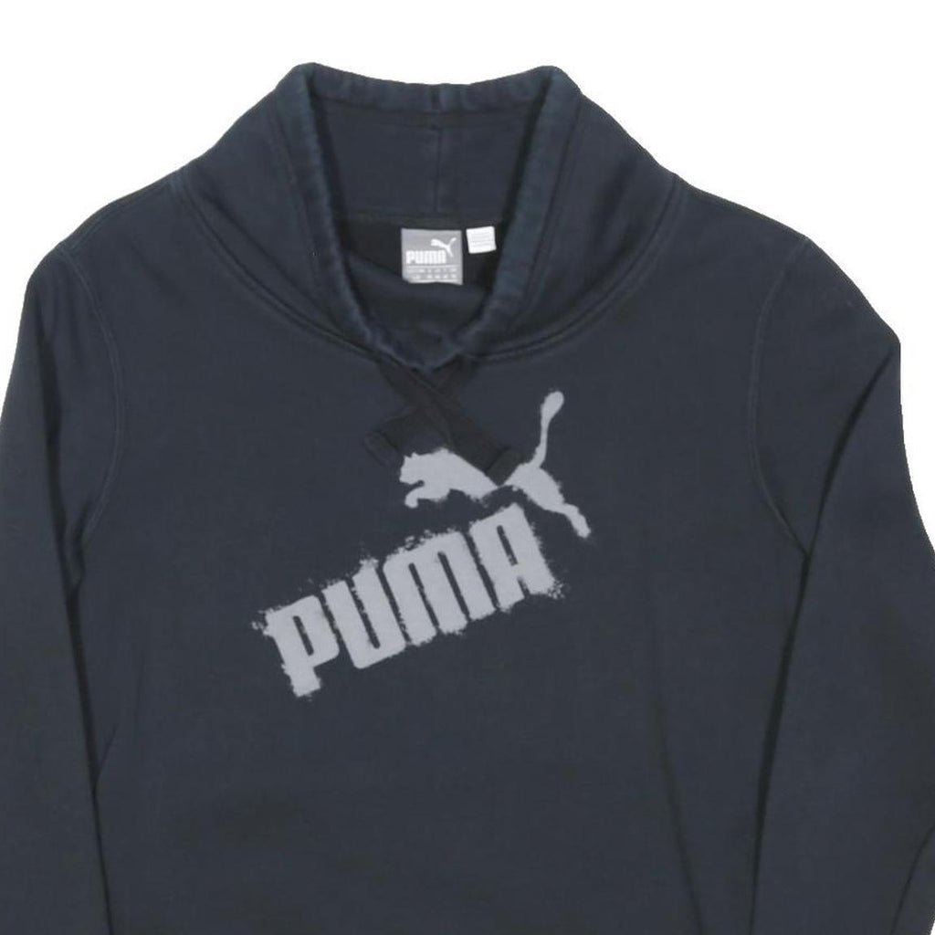 PUMA Womens Navy Blue Cotton Blend Sweatshirt Shawl Collar UK 14 Pullover